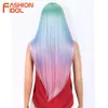 Synthetische pruiken Lange rechte pruik met pony Synthetische pruiken voor zwarte vrouwen 32 inch Hittebestendige Ombre Rainbow Cosplay-haar 230227