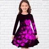 Girl Dresses Colourful Flowers Printed Summer Children Round Neck Dress Girls Long Sleeve Loose Knee-length Casual Clothes