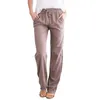 Pantalones de mujer de primavera/verano nuevos de estilo europeo y americano, pantalones de mujer de pierna ancha holgados y relajados con cordón de cáñamo de algodón sólido