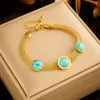 Link Armbanden 316L Roestvrij Staal Modieuze Mesh Brede Ronde Merk Turquoise Retro Bedelarmband Pulsera Acero Inoxidable