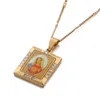 Pendant Necklaces Trendy Retro Rectangular Rhinestones Virgin Mary Image Necklace Religion Jewelry For Women Men Crucifix Chain