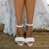 Sandals White Wedding Shoes Women Summer 2023 Fashion Flower Pu Leather Heels Ankle Strap Sandalias Elegant Party Bride