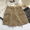 Spódnice Kobiet armia zielona krótka spódnica dżinsowa ładunka sznurka mini mini żeńska streetwear y2k streetwear duża kieszeń A-line odzież 230707