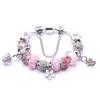 925 Sterling Silver Murano glaspärlor Rosa Fem kronblad Blomma Europeiska berlockpärlor Butterfly Crown Dingle Passar Pandora Charm Armband Halsband