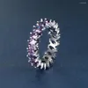 Anneaux de mariage Boho pleine violet Zircon pierre anneau couleur argent oeil de cheval Marquise coupe CZ pour les femmes fête promesse bijoux