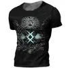 Mens Tshirts Vintage Viking Tattoo 3D Print Tshirt Summer Odin Crew Nece Ship с коротким рукава