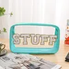 Clear Travel Make Up Bag Letter Patches Embroidery Cosmetic Bag PVC Waterproof Storage Bag Transparent Bag