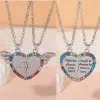 2 pièces/ensemble mignon coloré Rhienstone meilleur ami pendentifs coeur collier concepteur pour enfants filles argent plaqué lien chaîne tour de cou BFF colliers bijoux de mode