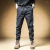 Мужские джинсы уличная одежда мода мужчина эластичная свободная посадка брюки сплайсин