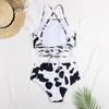 Maillots de bain pour femmes femmes taille haute Bikini Push Up pli Bikinis vache imprimé fendu maillot de bain femme maillots de bain deux pièces maillot de bain