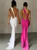 Miejskie seksowne sukienki jedno ramię Backless regulowany szalik Loop Ruched seksowna sukienka Maxi kobiety elegancka sukienka vintage Y2K moda letnia szata rozmiar 230706