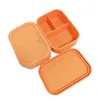 Kids Lunch Boxes with Vent Microwave Oven Silicone Lunch Box Bento Box Travel Outdoors Portable Food Storage Container Rectangular Three-cell Container In Stock