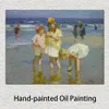 Zeegezicht canvas kunst drie kinderen op het strand Edward Henry Potthast schilderij handgemaakte strand landschap artwork Home decor