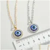 Smycken Blue Evil Eye Halsband Lyx Kristall Strass Runt Hänge Nyckelben Halsband Sier Gold Choker Mode Charm Lucky Turke Dhfx8