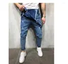 Jeansoveraller herr Rufsig rippad knapp Mode Män Casual Jumpsuit Bär Hål Denim för man