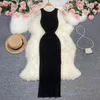 Casual Dresses Trendy High Split Knitted Lady Summer Dress V-shaped Back Women Maxi Elastic Ball Vest Female Clothes