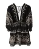 Robes décontractées basiques Tribal Print Dress V Neck Summer Spring Sexy Loose Long Lantern Sleeve Swing Party Soirée Taille Haute Mini 230706