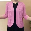 Women's Knits Summer Thin Style Knitting Cardigan Long Sleeve Open Front Middle-Aged Elderly Mothers Solid Color Shawl Hollow Sunscreen Coat