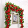 Dekoracyjne kwiaty 2.4M sztuczna róża winorośli świąteczna girlanda pokój w domu dekoracje ślubne ciąg kwiatów DIY sztuczna roślina zielone liście