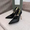 Top TF padlock charms 105mm Ankle strap pumps shoes Black genuine leather high-heeled stiletto pointed toes heels dress shoe for Women factory footwear