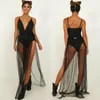 Kjolar Dam Svarta Paljettkjolar Mesh Transparent Split Lång Maxi Skit Femme Sheer Beach Wrap Sarong Pareokjolar För Dam Gothic 230707