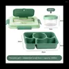 Ensembles de Vaisselle Lunch Box 1600Ml 5 Compartiments Bento Adulte Avec Cuillère Réutilisable Intégrée Baguettes Voyage (Vert)