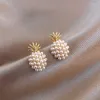 Stud Earrings Korean Fashion Y2k Pineapple Pearl French Retro High-quality Net Red Temperament Female 2023 Wave