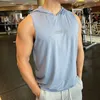 Camisetas sin mangas para hombres Hombres Chaleco para correr con capucha Verano Gimnasio Entrenamiento Camisa sin mangas Seda de hielo Fitness Culturismo Camisetas sin mangas elástico Capa de entrenamiento Top 230706