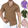 Men's Casual Shirts Vintage For Men Classic Regular Fit Button Down Shirt Short Sleeve Solid Color Dress M-xxl Blouse