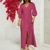 Casual Dresses Women's V Neck Five-Quarter Sleeve Buttoned Maxi Dress Ruffle Summer