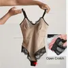 Femmes Shapers GUUDIA Sexy Lace V Neck Spaghetti Strap Bodys Snap Open Crotch Light Control Body Suit Sexy Jumpsuit Daily Wearing Underwear 230707