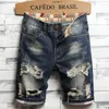 Calças jeans masculinas com buraco de cinco pontas beggar shorts personalizados de marca de moda de verão