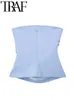 Women's Tanks Camis TRAF Women Tanks Strapless Ruched Zipper Back Sleeveless Backless Slim Bustier Female Summer Fashion Sexy Crop Top Y2K Blue 230706