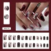 Unhas Postiças 24 Pçs/Conjunto Unha Vinho Rosa Shimmer Fio Pontas Falsas Cobertura Completa Acrílico Decoração Para Beleza