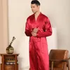 Herren Nachtwäsche Lange Robe Männer Homewear Satin Kimono Bademantel Kleid Mit Gürtel Schwarz Lose Nachthemd Bräutigam Strickjacke Hause Dressing