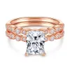 925 sterling silver zirkon rosa diamantring kvinnliga europeiska och amerikanska damer fyrkantig diamantring set hög kol diamant silver ring icke blekande partihandel