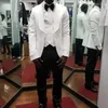 남자 정장 남성 흰색 패턴과 검은 신랑 턱시도 숄 새틴 라펠 레지 맨 결혼식 남자 (재킷 팬츠 조끼 넥타이) c936