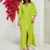 Casual Dresses Women's V Neck Five-Quarter Sleeve Buttoned Maxi Dress Ruffle Summer