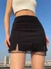 Rokken Koreaanse Mode Franje Mesh Patchwork Zwarte Mini Rok Effen Split Casual Bodycon Zomer Dames Korte Leuke 230707