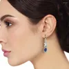 Boucles d'oreilles pendantes luxe mode bleu Zircon ovale coupe CZ pierre goutte pour les femmes couleur argent bijoux Banquet fête cadeau