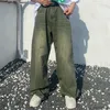 Jeans Masculino Primavera Verde Baggy Calças Denim Vintage Envelhecidas Masculino Calças de Pernas Largas Masculino Streetwear Retro Grande Casual Hip Hop 230706