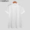 Men's T-Shirts Men T Shirt O Neck Short Sleeve Mesh Transparent Sexy Tee Tops Streetwear Vacation Breathable Party Men Clothing INCERUN 230706