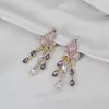 Brincos Pendurados Doce Requintado Cristal Roxo Meia Borboleta Criativo Chique Pendente Pingente Casamento Feminino Gota