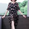 Casual Dresses 2023 Summer Black Floral Chiffon Embroidery Dress Women Korean Fashion Beach Boho Elegant Party