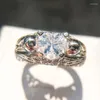 Anelli a grappolo a forma di cuore anello gioielli color argento livello CZ fede nuziale fidanzamento teschio punk per donne ragazze uomini regali