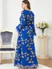 Abbigliamento etnico Abito da sera elegante blu royal Ricamo Maniche lunghe Applique di piume Abiti da festa musulmani del Medio Oriente Ramadan Abaya