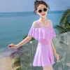 Clothing Sets Girl Cute Off The Shoulder Floral Swimming Conjoined Flat Angles Suit