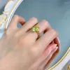 Klusterringar 14K guld Peridot Diamantring Äkta 925 Sterling Silver Fest Bröllopsband För Kvinnor Bröllopsförlovning Smycken Present