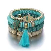 Chain Boho Multilayer Elastic Bracelets Set for Women Beads Bracelet Hand of Fatima Hamsa Tassel Charm Jewelry Gifts Pulsera 230706