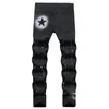 Jeans pour hommes hommes noir mince étoile à cinq branches couleur peinture en aérosol impression Denim pantalon Streetwear Hip Hop pantalon pour homme